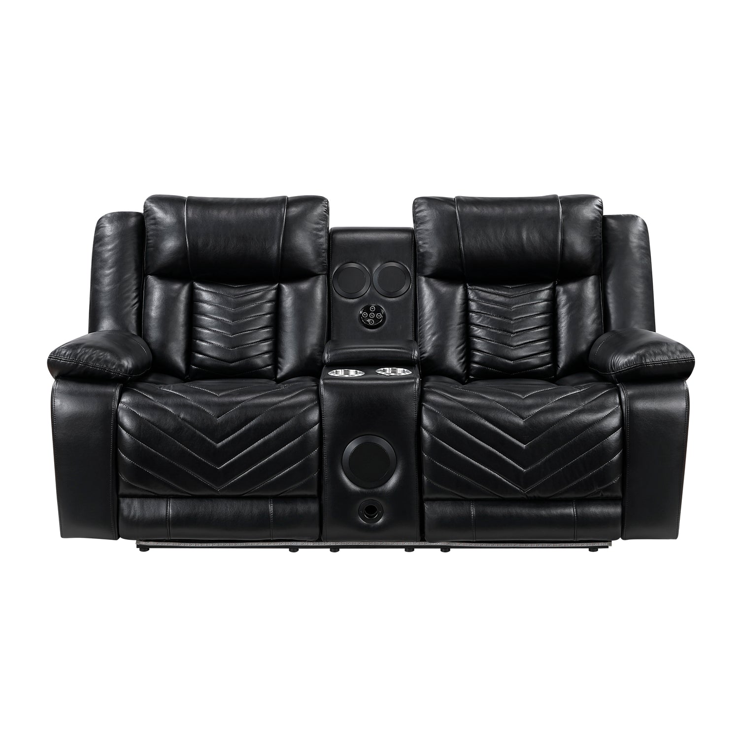 8457BLK-2PW Power Double Reclining Love Seat with Center Console, Wireless Speakers, LED and Charging Ports - 8457BLK-2PW