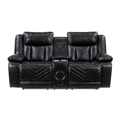 8457BLK-2PW Power Double Reclining Love Seat with Center Console, Wireless Speakers, LED and Charging Ports - 8457BLK-2PW