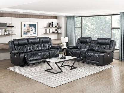 8457BLK-2PW Power Double Reclining Love Seat with Center Console, Wireless Speakers, LED and Charging Ports - 8457BLK-2PW