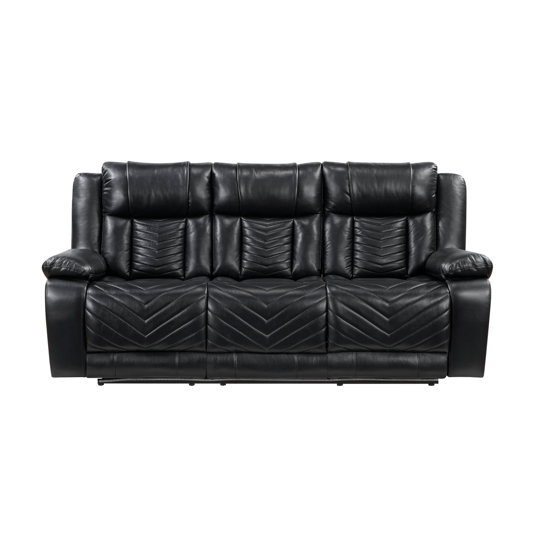8457BLK-3PW Power Double Reclining Sofa with Center Drop-Down Cup Holders, Wireless Charger, Magazine Bag, LED and Charging Ports - 8457BLK-3PW
