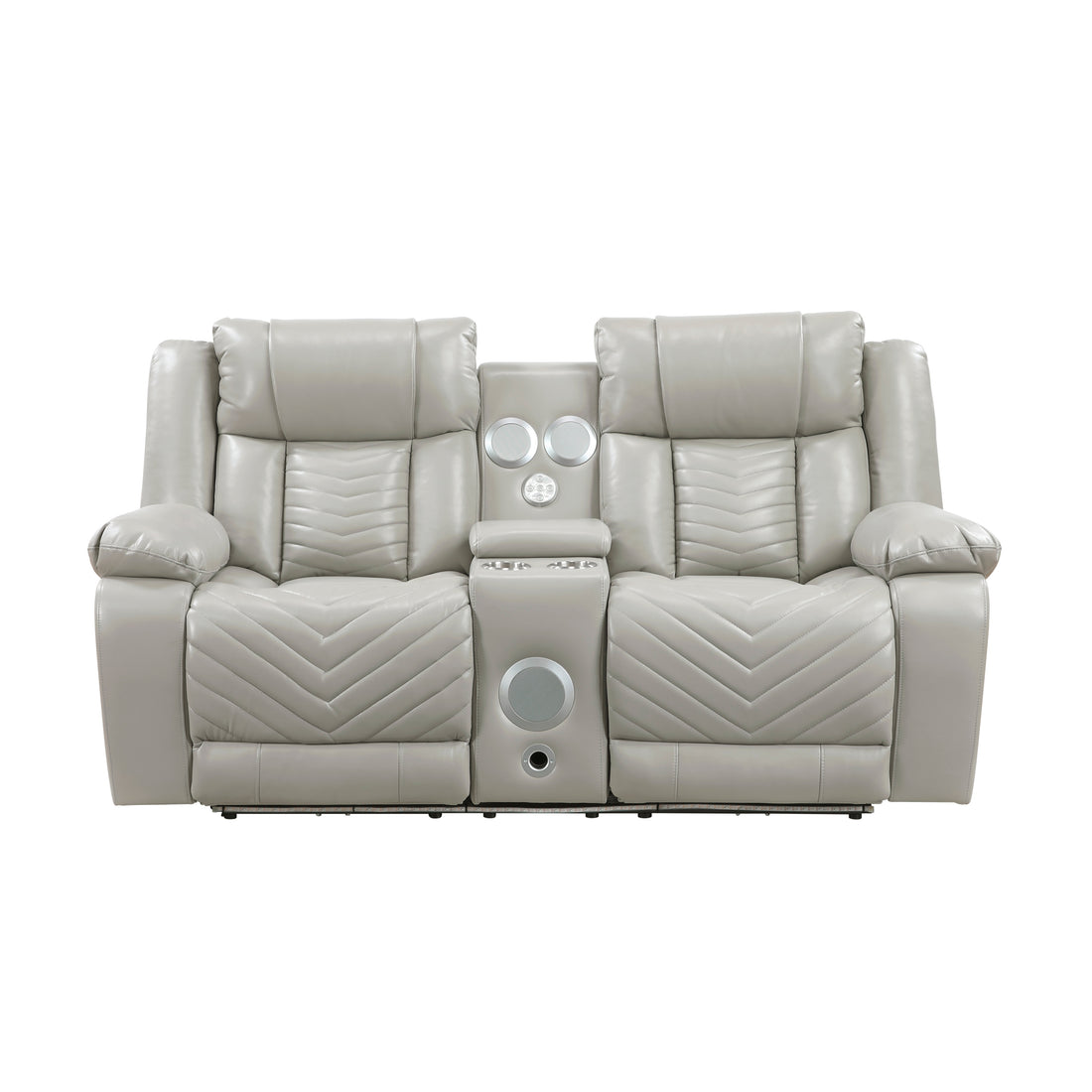 8457GRY-2PW Power Double Reclining Love Seat with Center Console, Wireless Speakers, LED and Charging Ports - 8457GRY-2PW