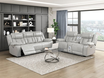 8457GRY-2PW Power Double Reclining Love Seat with Center Console, Wireless Speakers, LED and Charging Ports - 8457GRY-2PW
