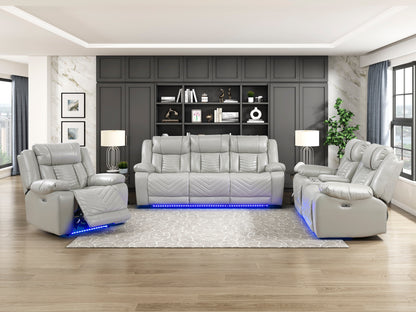 8457GRY-2PW Power Double Reclining Love Seat with Center Console, Wireless Speakers, LED and Charging Ports - 8457GRY-2PW