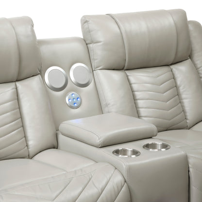 8457GRY-2PW Power Double Reclining Love Seat with Center Console, Wireless Speakers, LED and Charging Ports - 8457GRY-2PW