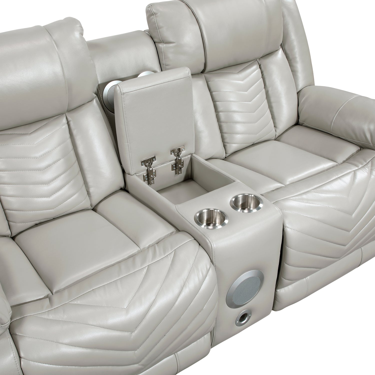 8457GRY-2PW Power Double Reclining Love Seat with Center Console, Wireless Speakers, LED and Charging Ports - 8457GRY-2PW