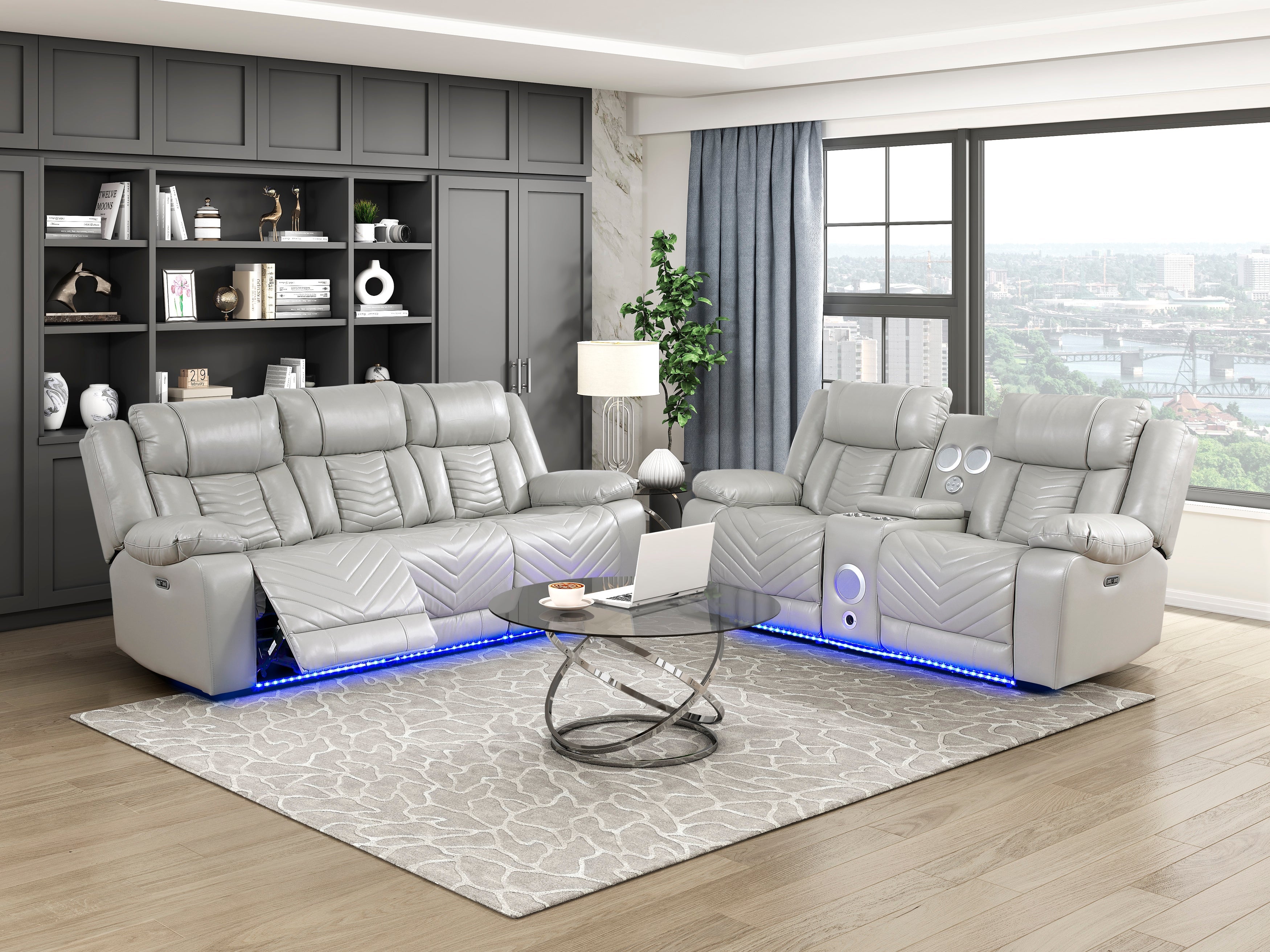 Huron Gray Power Double Reclining Living Room Set from Homelegance - Luna Furniture