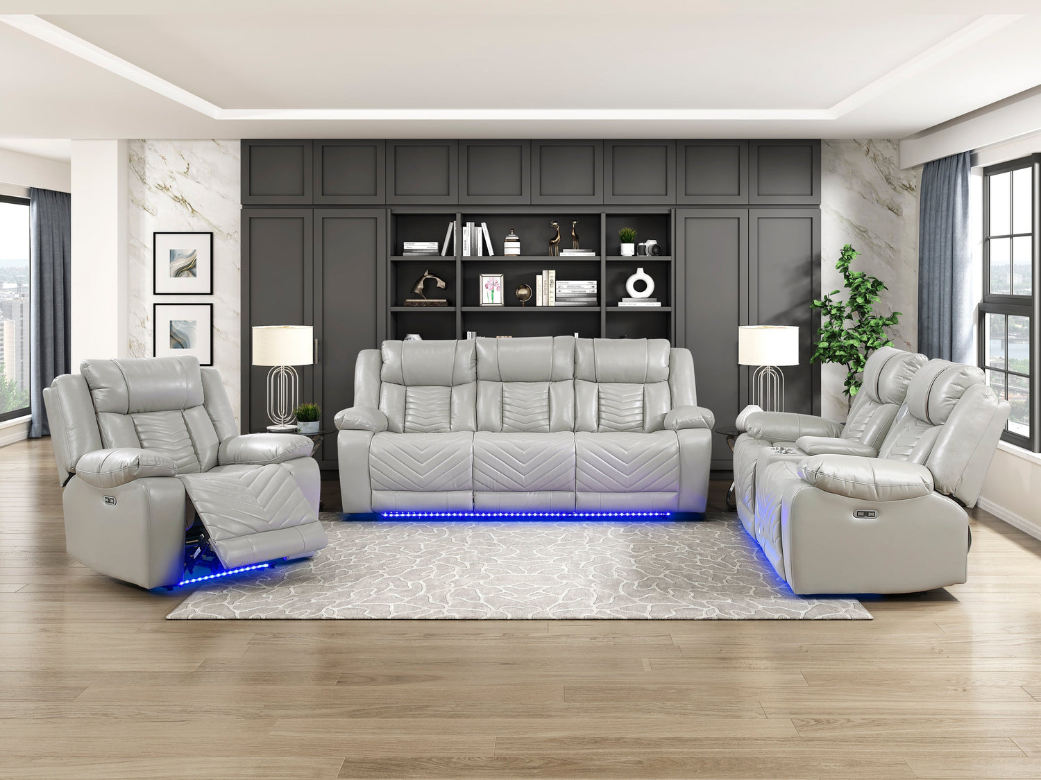 Huron Gray Power Double Reclining Living Room Set from Homelegance - Luna Furniture