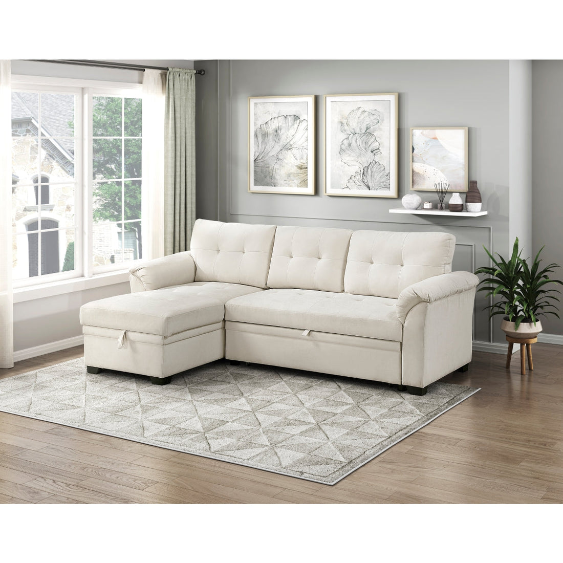 Elara Beige 2-Piece Reversible Sectional with Hidden Storage and Pull-out Bed from Homelegance - Luna Furniture