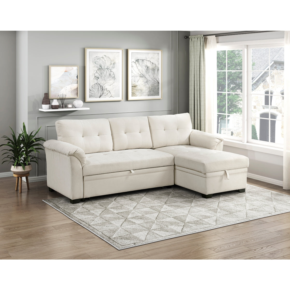 Elara Beige 2-Piece Reversible Sectional with Hidden Storage and Pull-out Bed from Homelegance - Luna Furniture