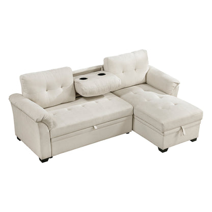 Elara Beige 2-Piece Reversible Sectional with Hidden Storage and Pull-out Bed from Homelegance - Luna Furniture