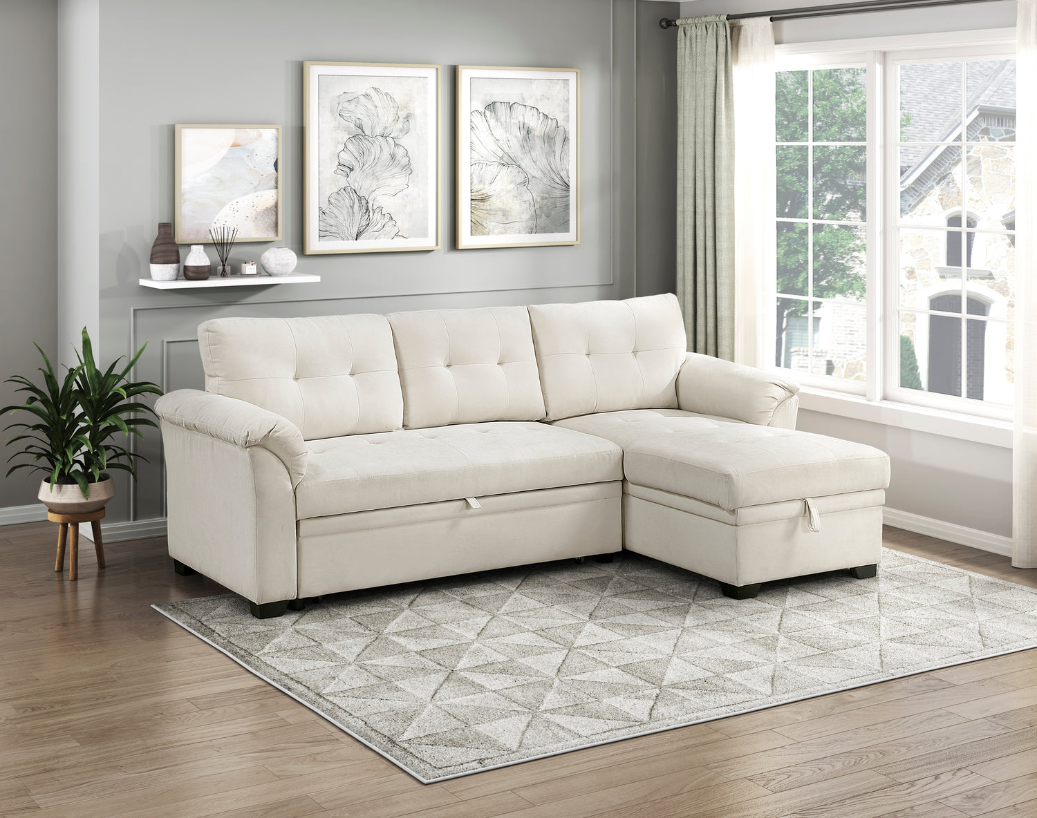 8477BEG*SC (3)2-Piece Reversible Sectional with Reversible Chaise, Hidden Storage and Pull-out Bed - 8477BEG*SC