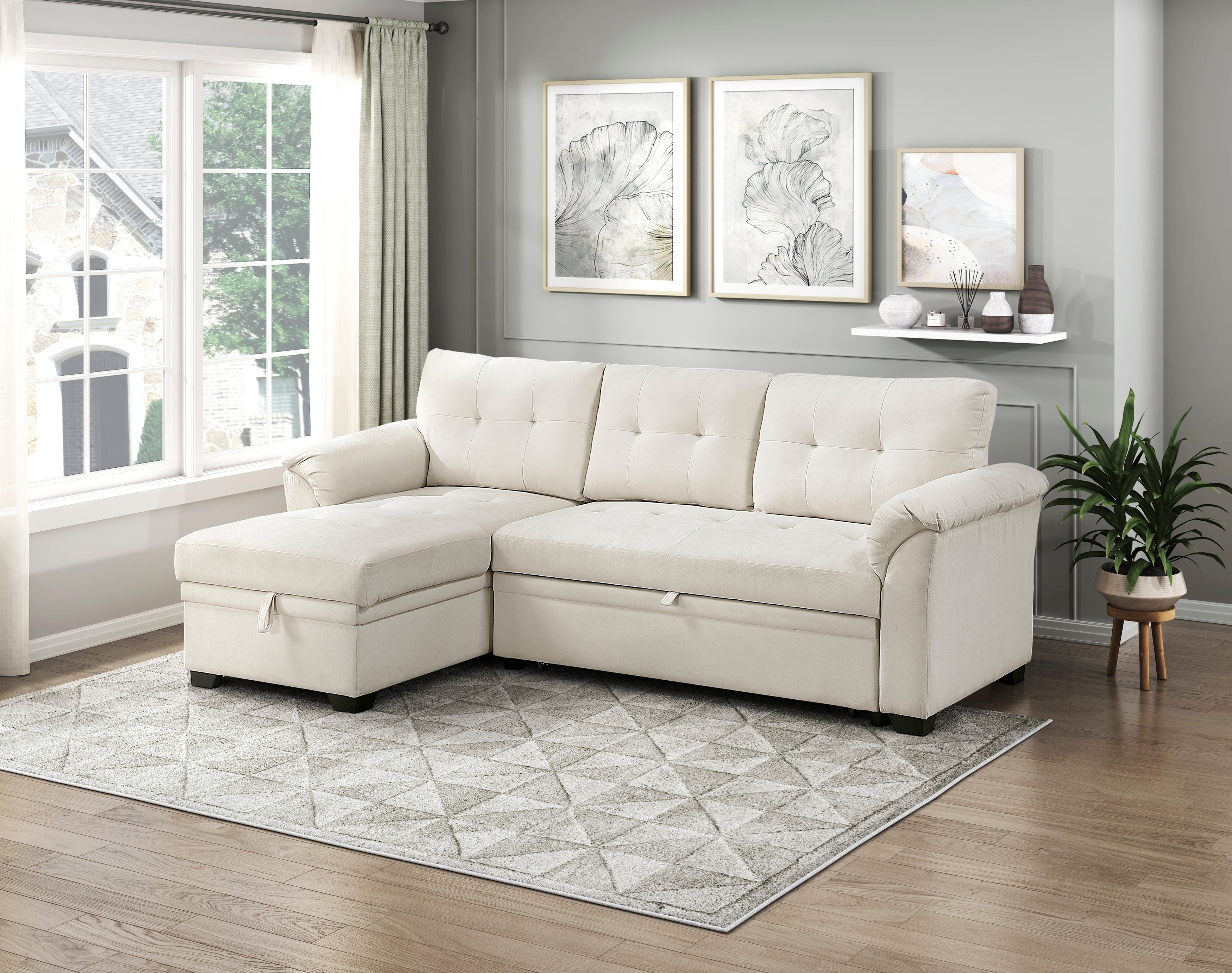 8477BEG*SC (3)2-Piece Reversible Sectional with Reversible Chaise, Hidden Storage and Pull-out Bed - 8477BEG*SC
