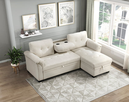 8477BEG*SC (3)2-Piece Reversible Sectional with Reversible Chaise, Hidden Storage and Pull-out Bed - 8477BEG*SC