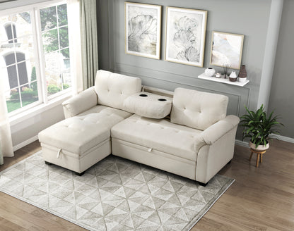 8477BEG*SC (3)2-Piece Reversible Sectional with Reversible Chaise, Hidden Storage and Pull-out Bed - 8477BEG*SC