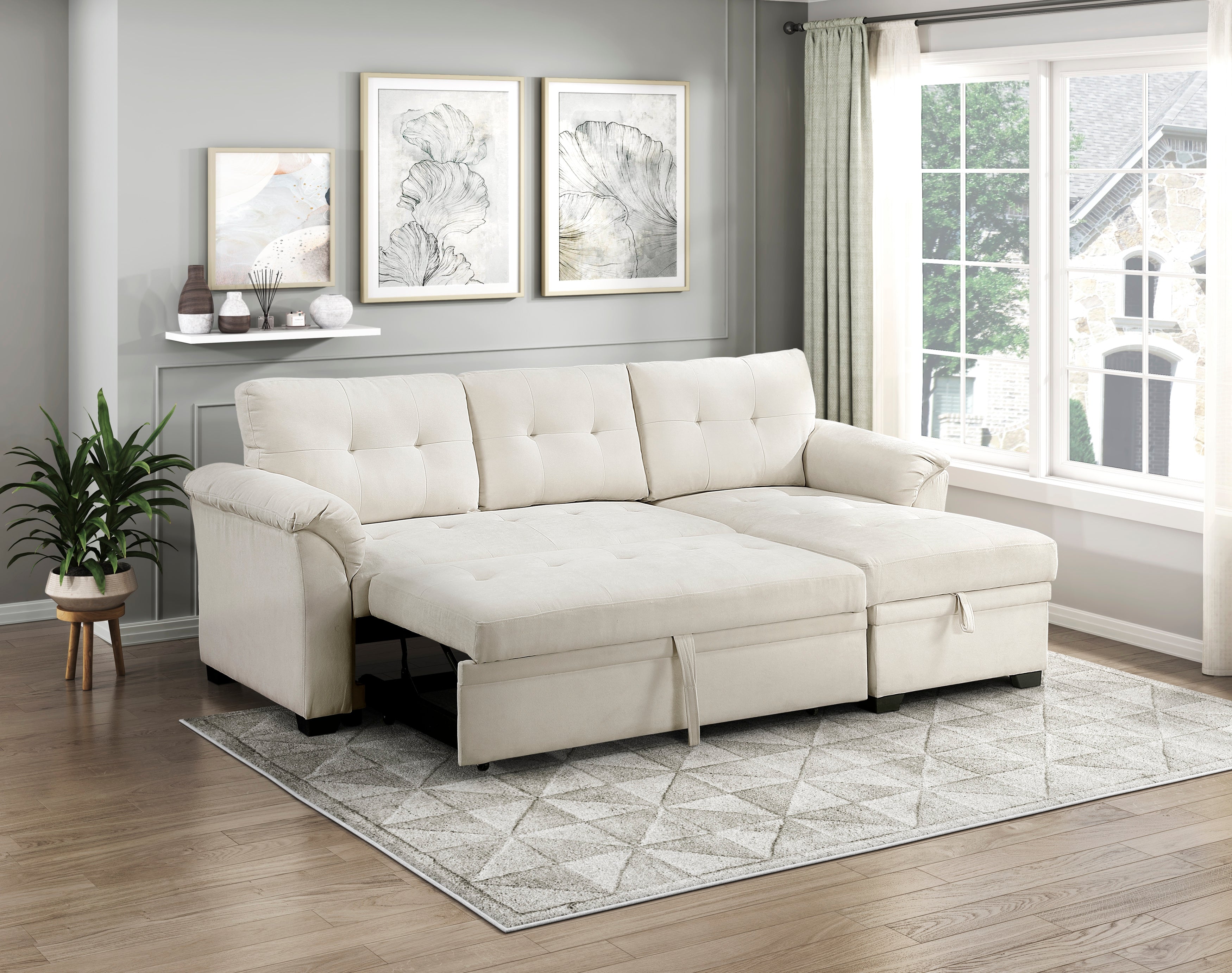8477BEG*SC (3)2-Piece Reversible Sectional with Reversible Chaise, Hidden Storage and Pull-out Bed - 8477BEG*SC