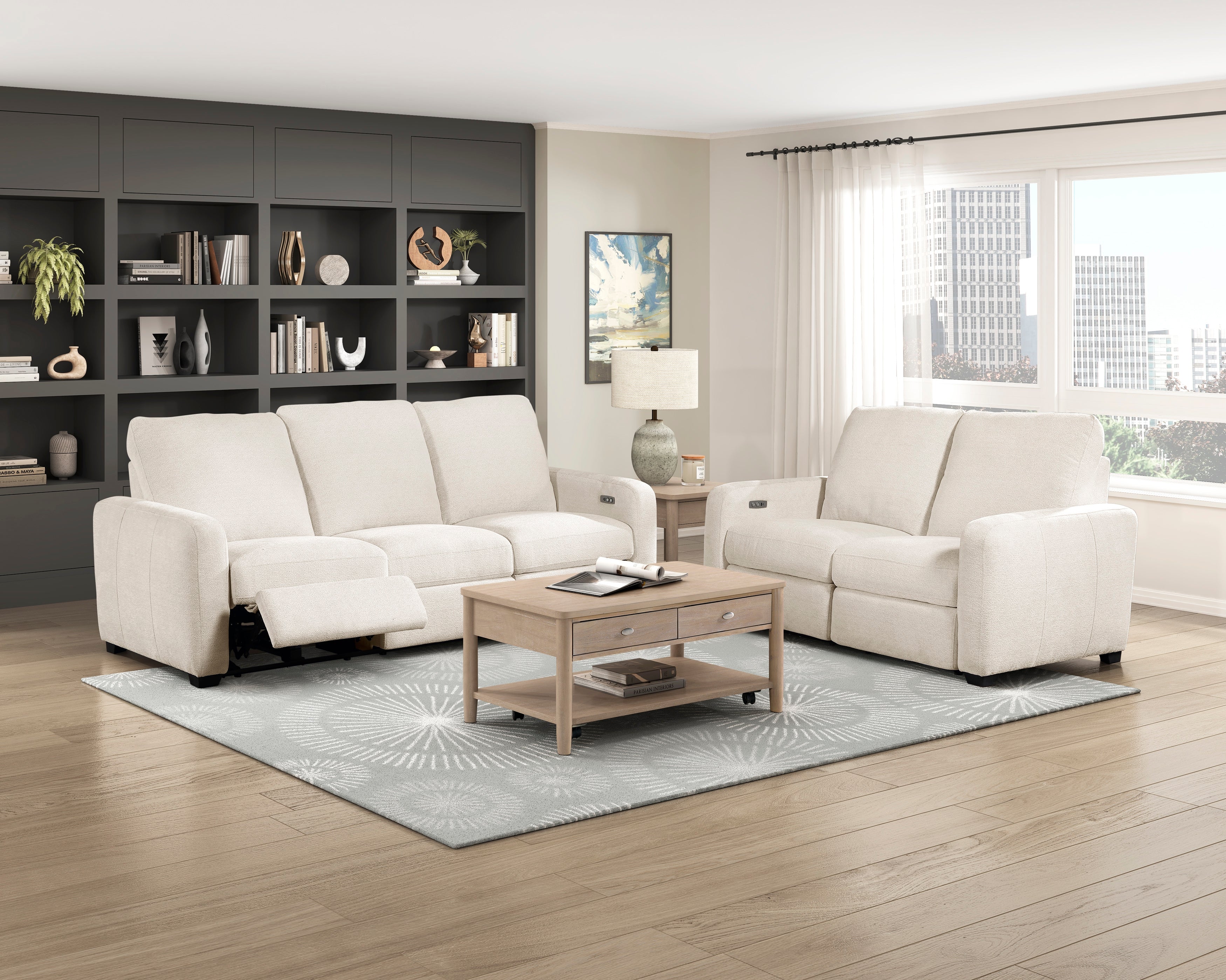 8479BEG-2PW Power Double Reclining Love Seat with USB Charging Ports - 8479BEG-2PW