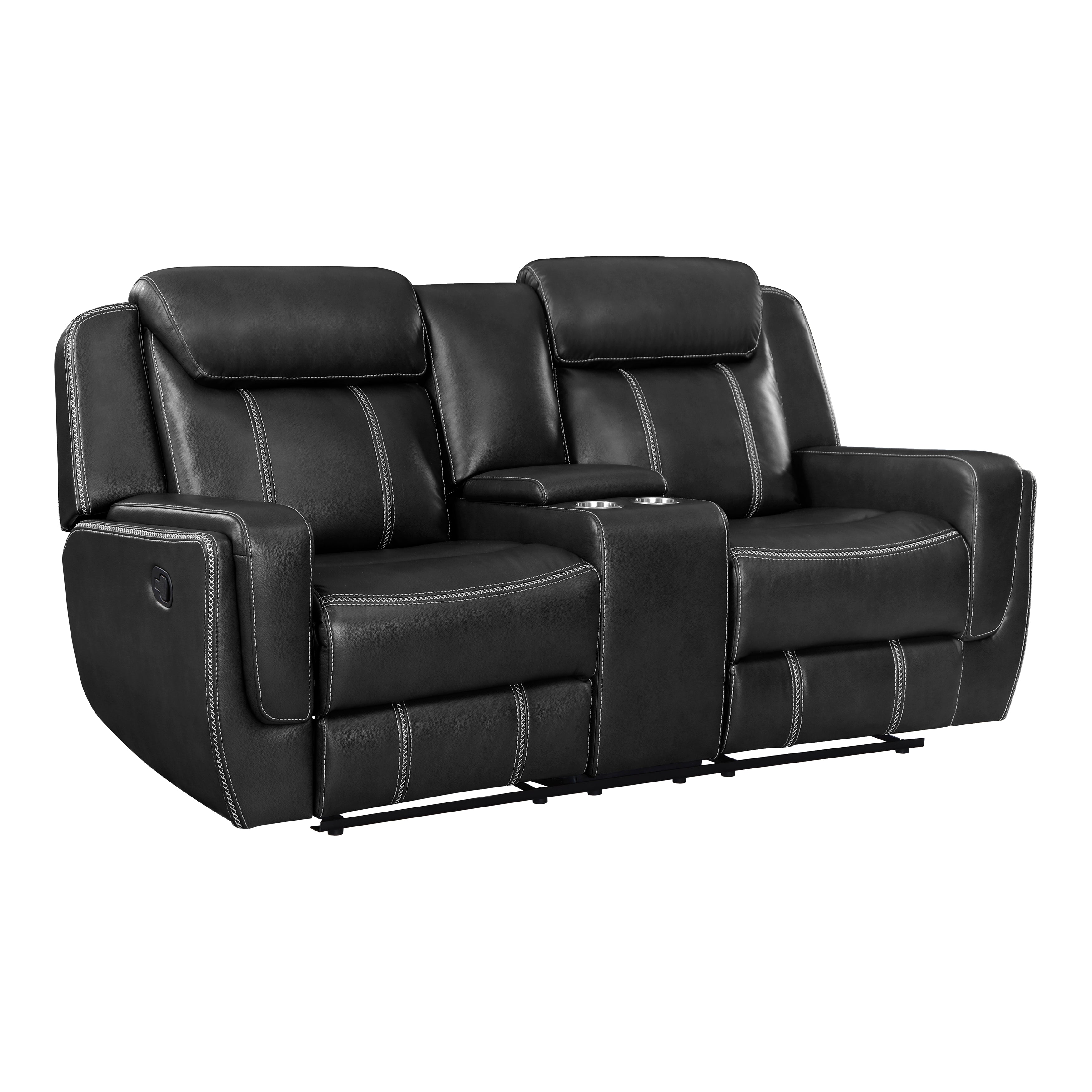 8516BK-2 Double Reclining Love Seat with Center Console, Receptacles and USB Ports - 8516BK-2