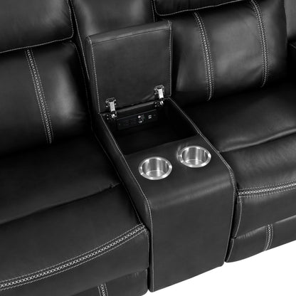 8516BK-2 Double Reclining Love Seat with Center Console, Receptacles and USB Ports - 8516BK-2