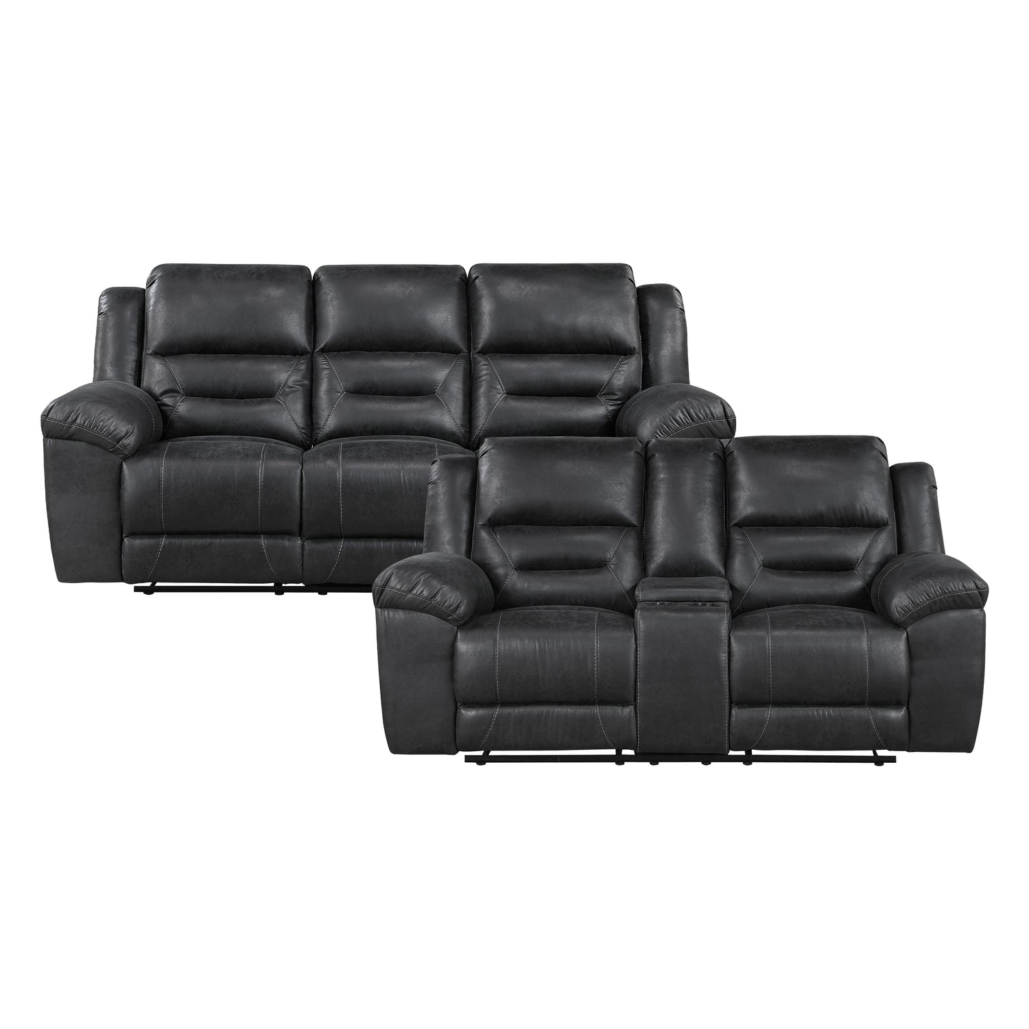 8538BK*2 2pc Set: Sofa, Love - 8538BK*2