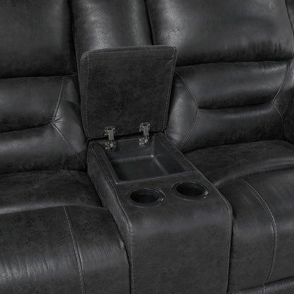 8538BK-2 Double Reclining Love Seat with Center Console - 8538BK-2