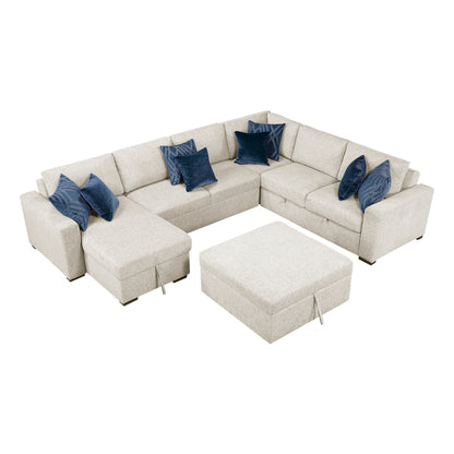 8548BE*6VC2ACR2ACLAOT (6)5-Piece Sectional with Reversible Chaise, Pull-out Bed, Hidden Storage and Ottoman - 8548BE*6VC2ACR2ACLAOT