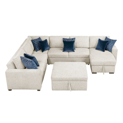 8548BE*6VC2ACR2ACLAOT (6)5-Piece Sectional with Reversible Chaise, Pull-out Bed, Hidden Storage and Ottoman - 8548BE*6VC2ACR2ACLAOT