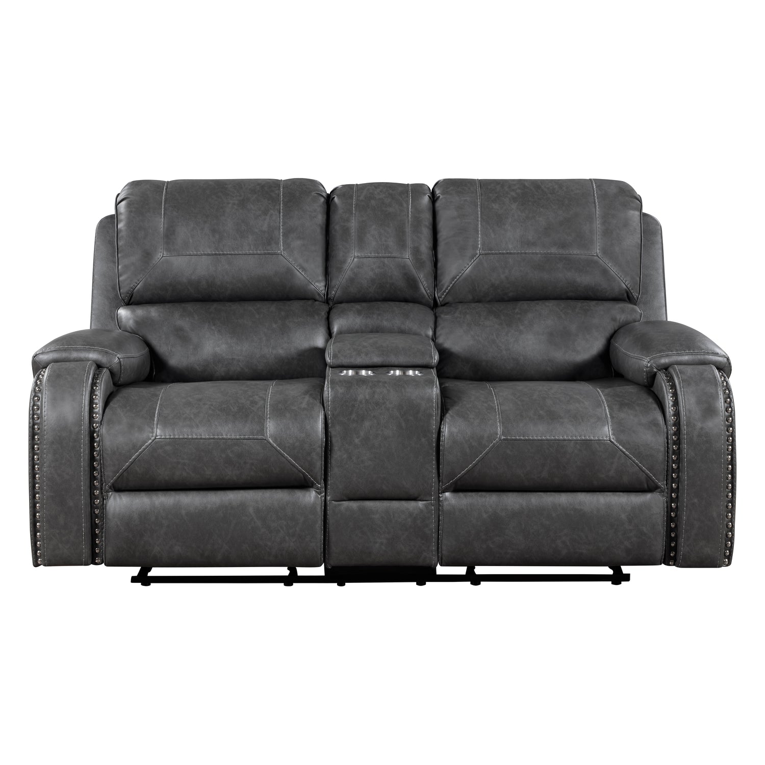 8549GRY-2 DOUBLE GLIDER RECLINING LOVE SEAT WITH CENTER CONSOLE, RECEPTACLES AND USB PORTS - 8549GRY-2