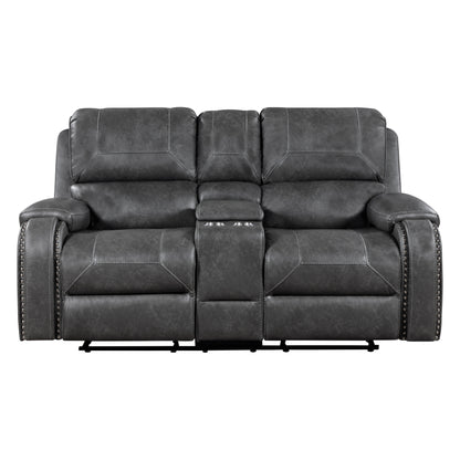 8549GRY-2 DOUBLE GLIDER RECLINING LOVE SEAT WITH CENTER CONSOLE, RECEPTACLES AND USB PORTS - 8549GRY-2
