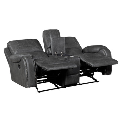 8549GRY-2 DOUBLE GLIDER RECLINING LOVE SEAT WITH CENTER CONSOLE, RECEPTACLES AND USB PORTS - 8549GRY-2