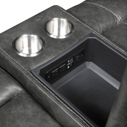 8549GRY-2 DOUBLE GLIDER RECLINING LOVE SEAT WITH CENTER CONSOLE, RECEPTACLES AND USB PORTS - 8549GRY-2