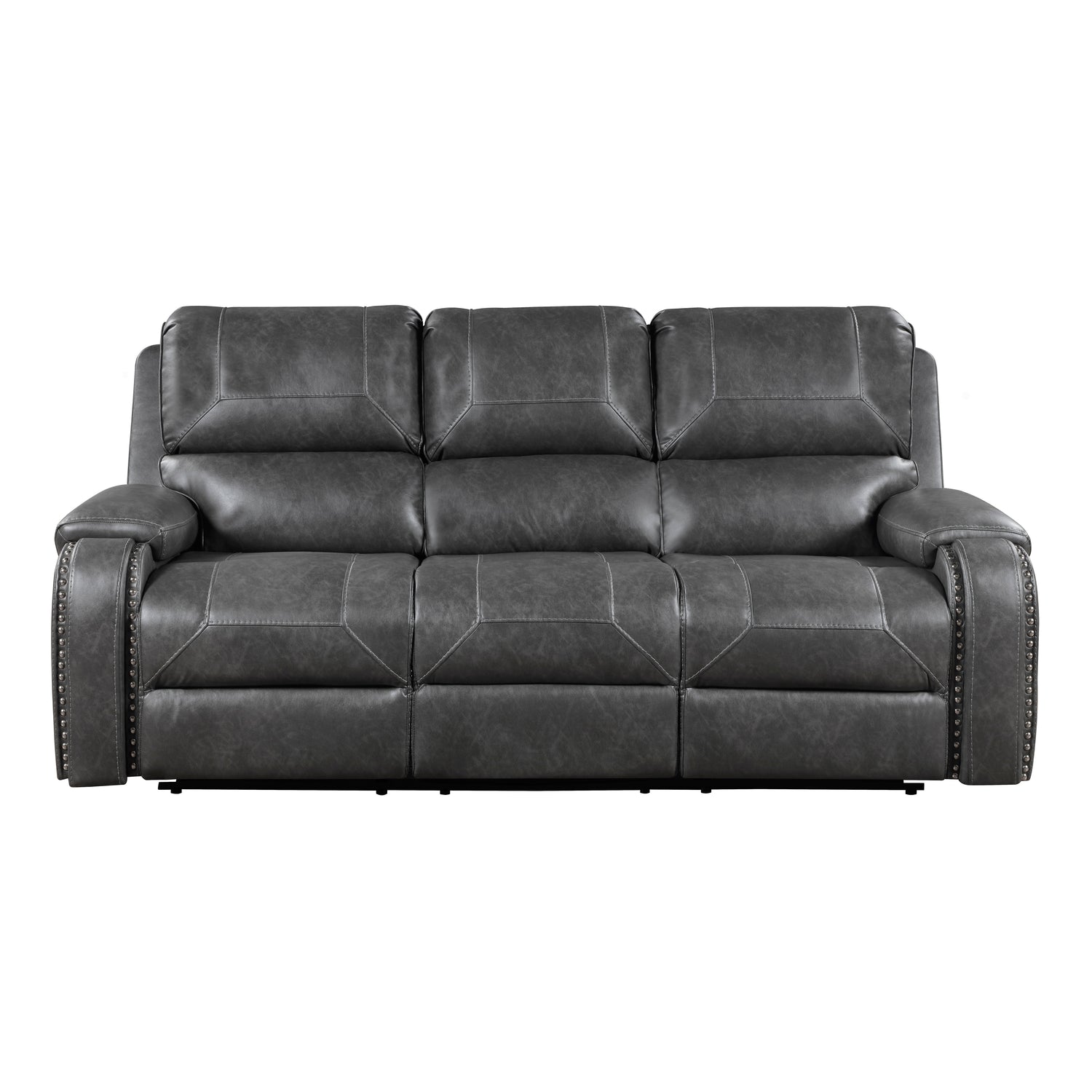 8549GRY-3 DOUBLE RECLINING SOFA WITH CENTER DROP-DOWN CUP HOLDERS, RECEPTACLES AND USB PORTS - 8549GRY-3