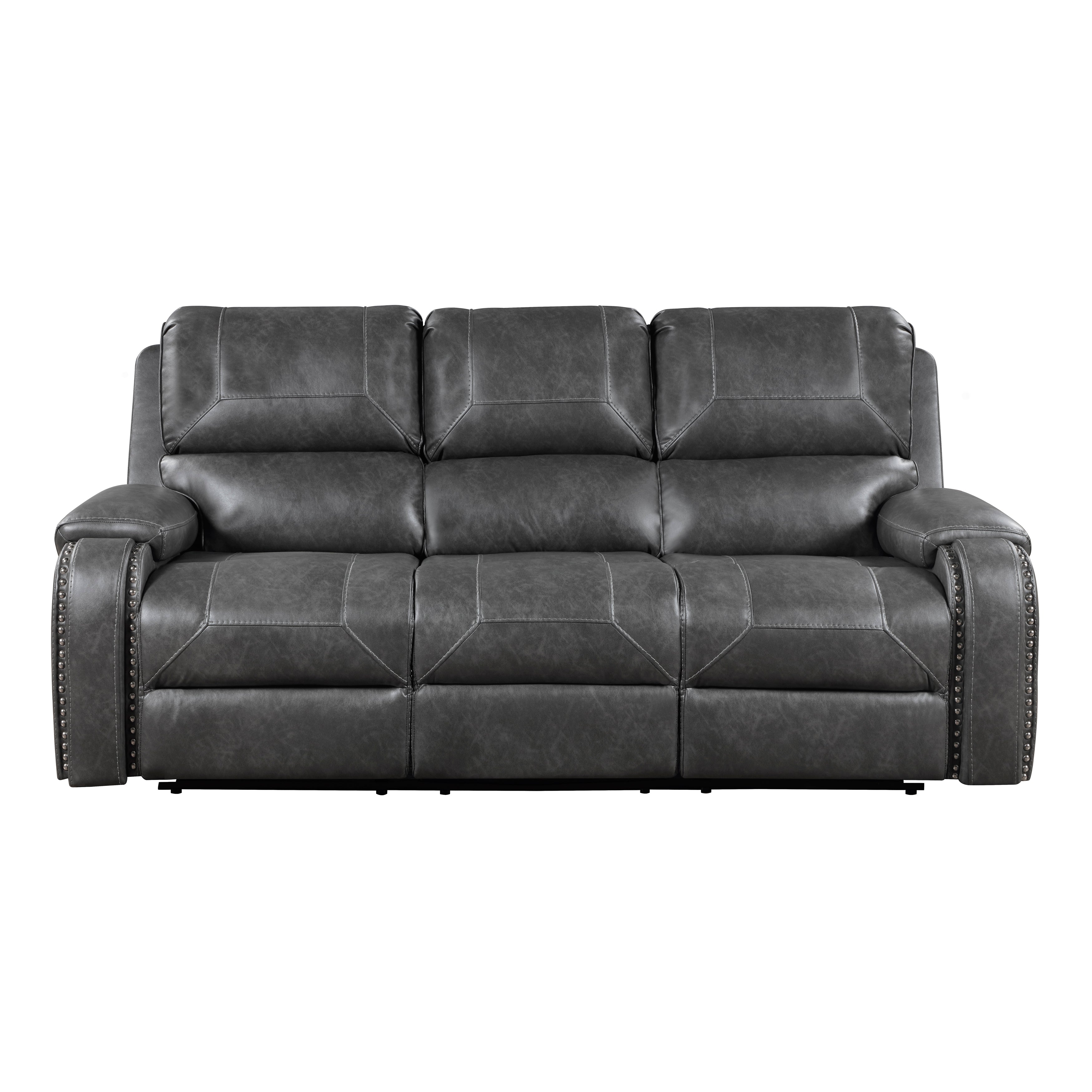 8549GRY-3 DOUBLE RECLINING SOFA WITH CENTER DROP-DOWN CUP HOLDERS, RECEPTACLES AND USB PORTS - 8549GRY-3