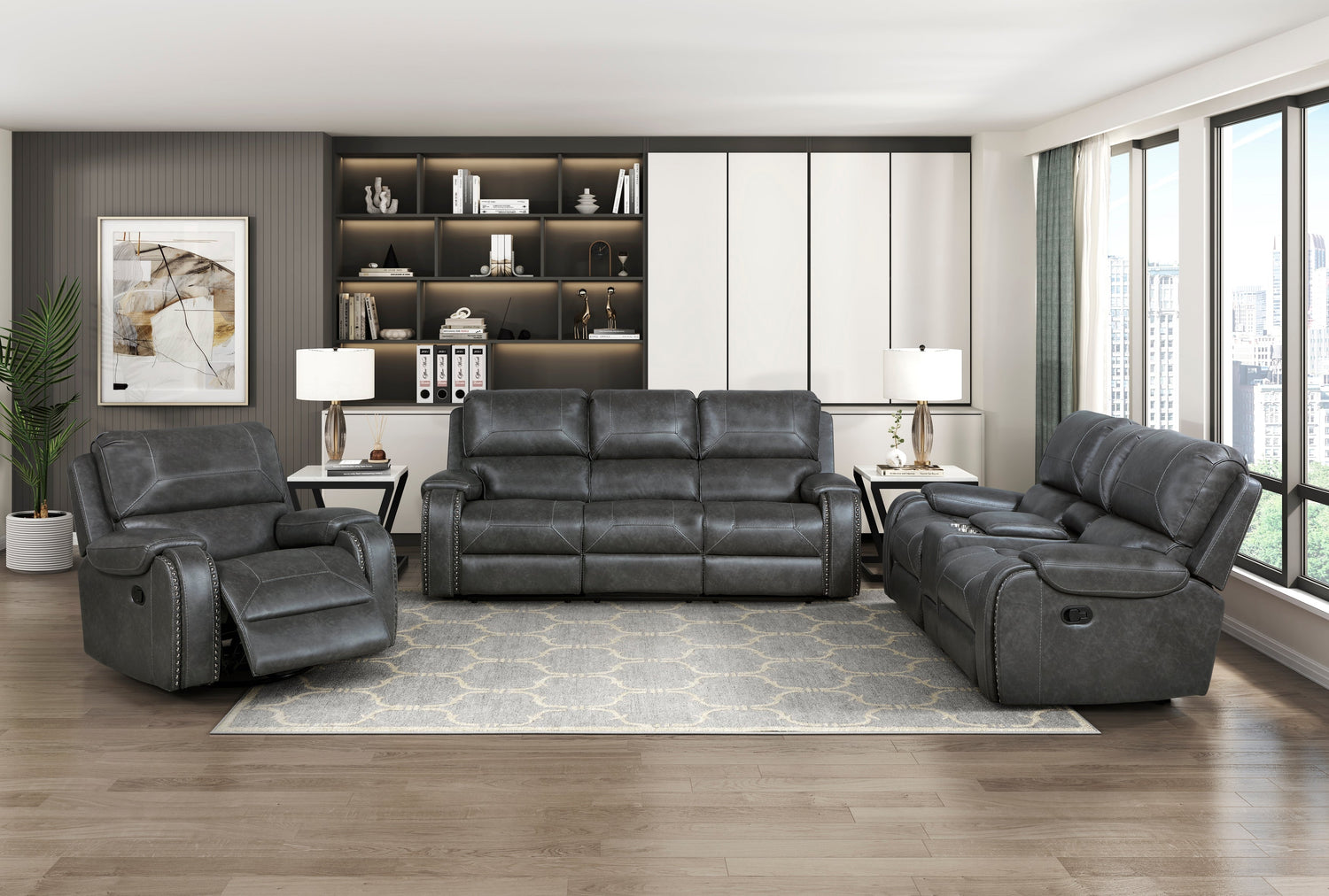 Newnan Gray Double Reclining Living Room Set from Homelegance - Luna Furniture