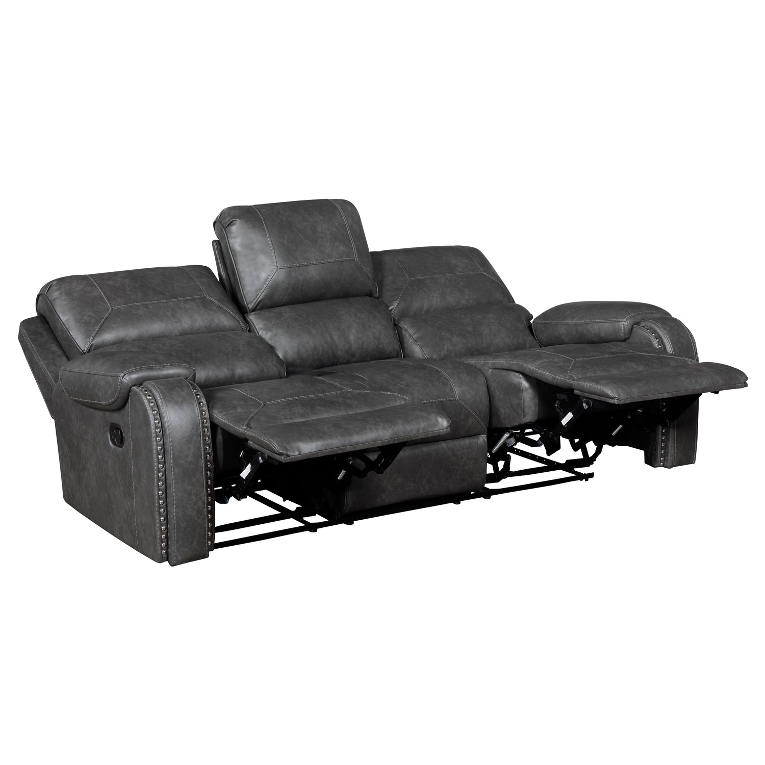 8549GRY-3 DOUBLE RECLINING SOFA WITH CENTER DROP-DOWN CUP HOLDERS, RECEPTACLES AND USB PORTS - 8549GRY-3