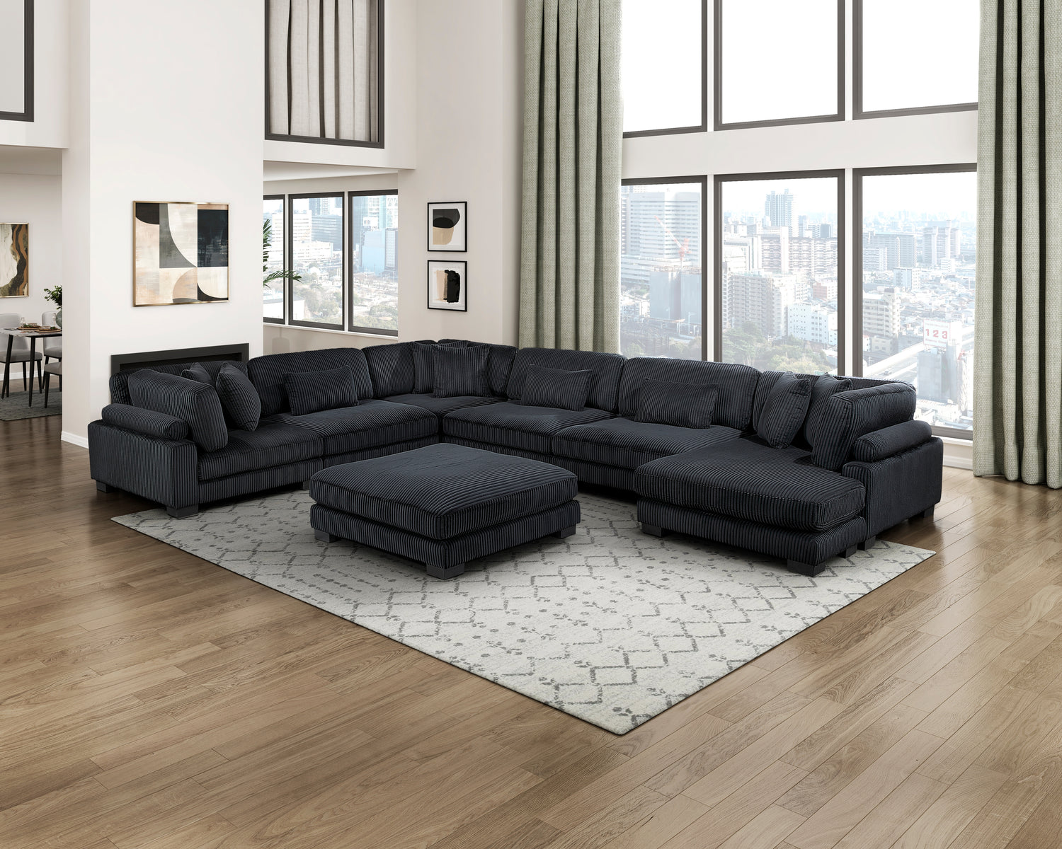 8555BK*2CR3ACVCOT (7)7-Piece Modular Sectional with Reversible Chaise and Ottoman - 8555BK*2CR3ACVCOT