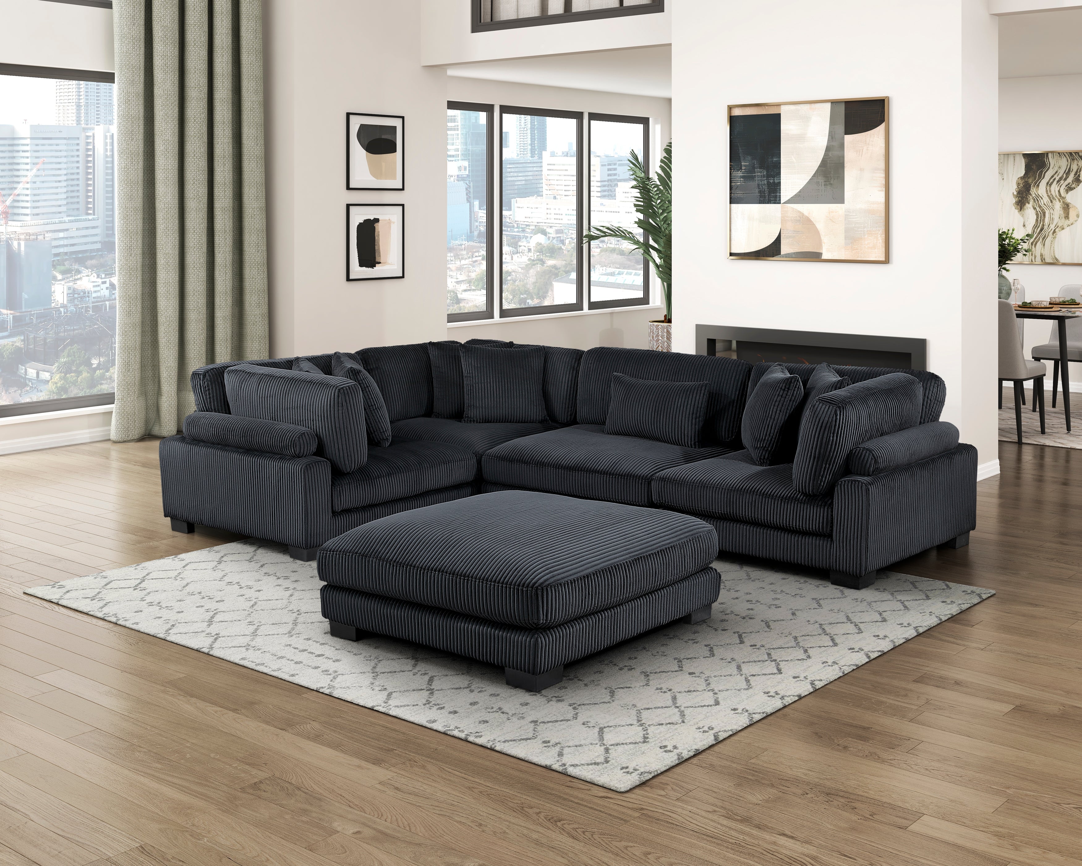 8555BK*3CRACOT (5)5-Piece Modular Sectional with Ottoman - 8555BK*3CRACOT