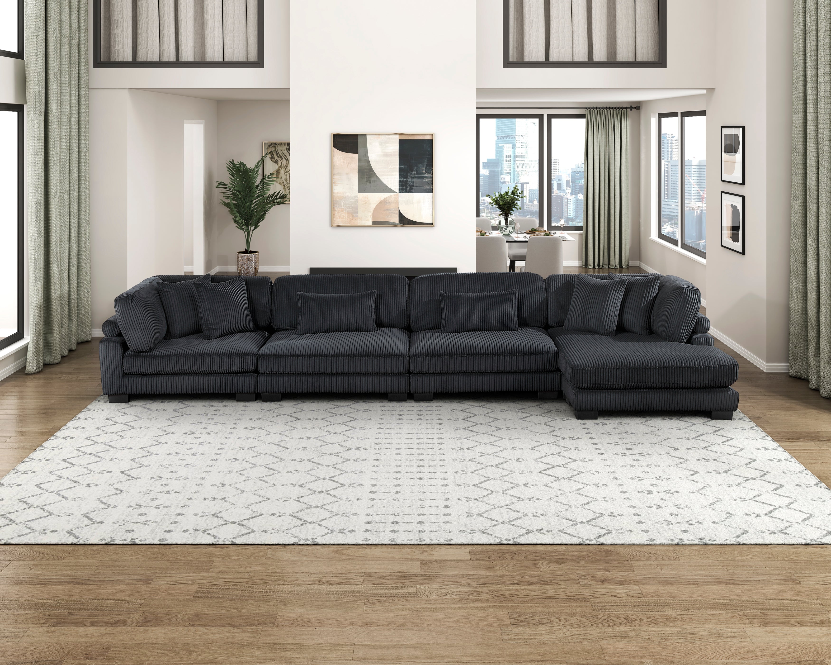 8555BK*CR2ACVC (4)4-Piece Modular Sectional with Reversible Chaise - 8555BK*CR2ACVC