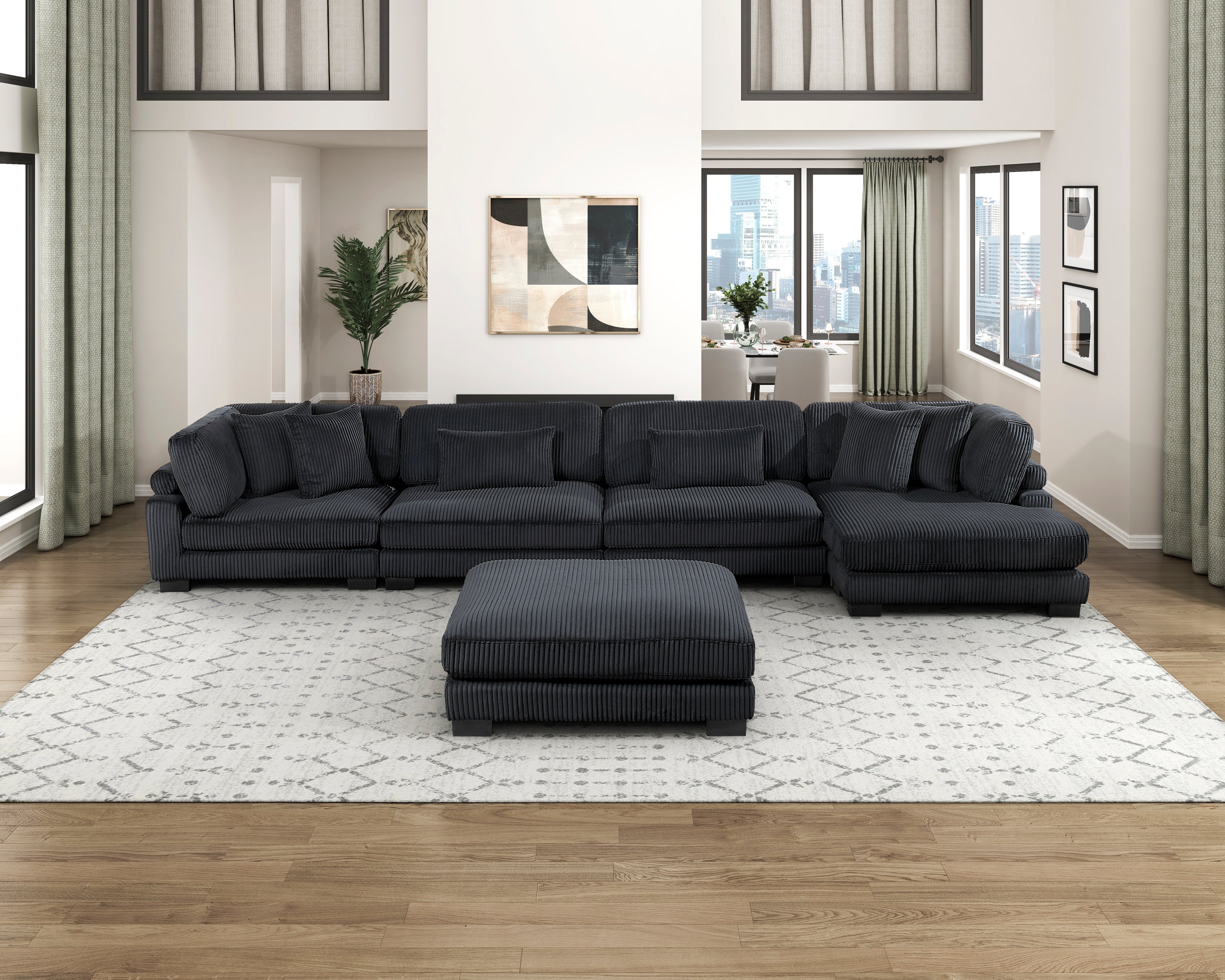 8555BK*CR2ACVCOT (5)5-Piece Modular Sectional with Reversible Chaise and Ottoman - 8555BK*CR2ACVCOT