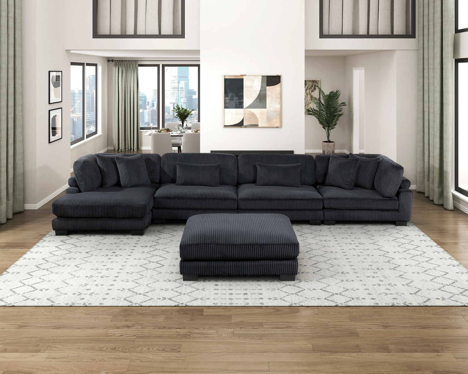 8555BK*CR2ACVCOT (5)5-Piece Modular Sectional with Reversible Chaise and Ottoman - 8555BK*CR2ACVCOT