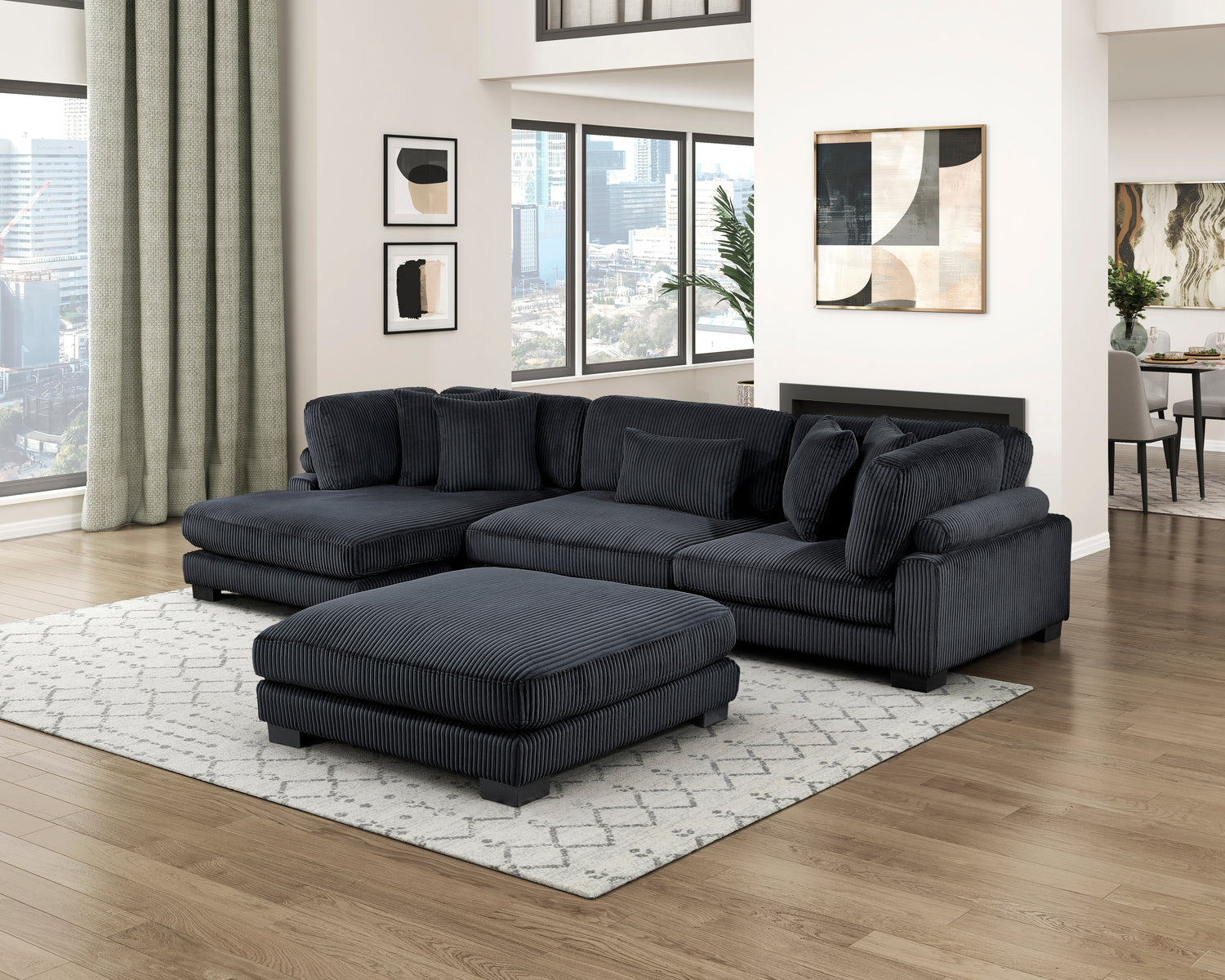8555BK*CRACVCOT (4)4-Piece Modular Sectional with Reversible Chaise and Ottoman - 8555BK*CRACVCOT