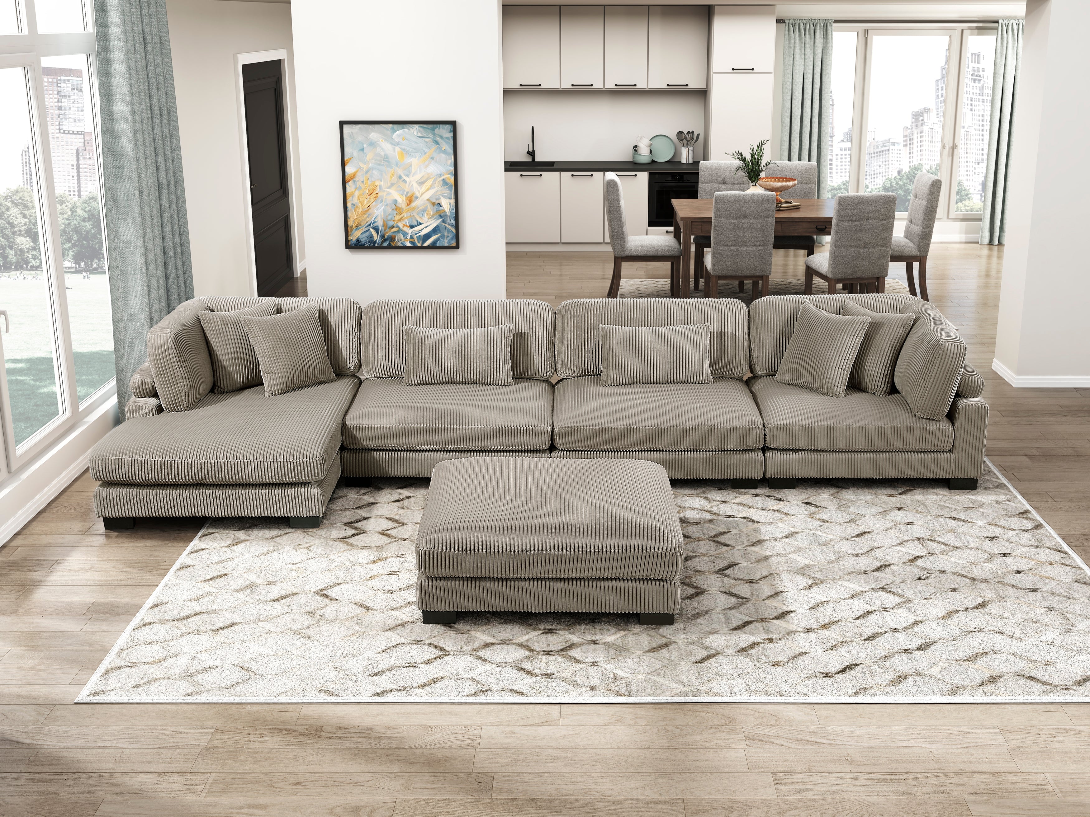8555GB*CR2ACVCOT (5)5-Piece Modular Sectional with Reversible Chaise and Ottoman - 8555GB*CR2ACVCOT
