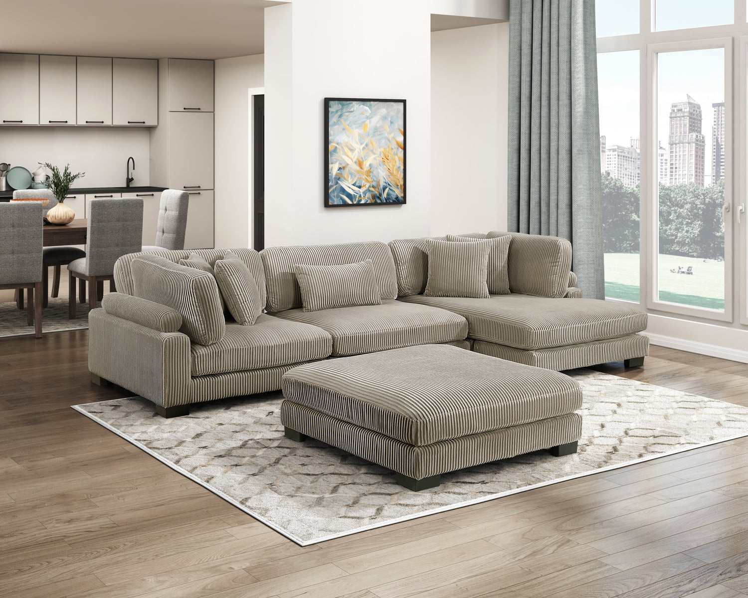 8555GB*CRACVCOT (4)4-Piece Modular Sectional with Reversible Chaise and Ottoman - 8555GB*CRACVCOT