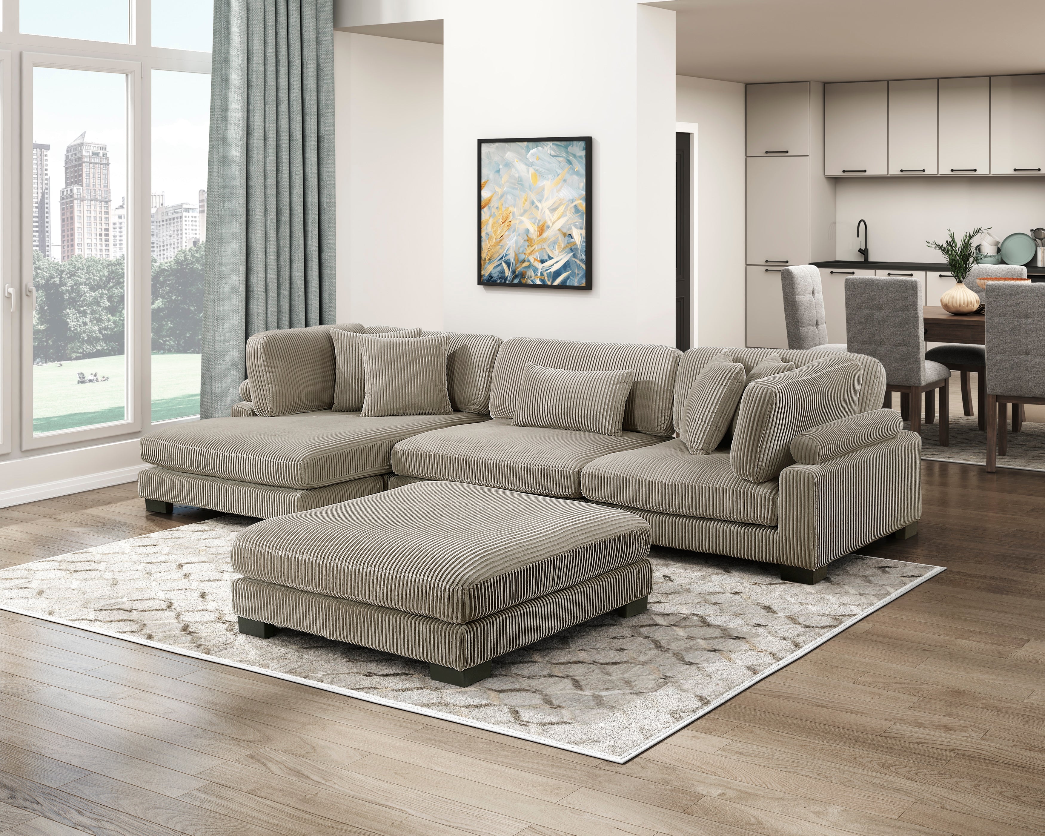 8555GB*CRACVCOT (4)4-Piece Modular Sectional with Reversible Chaise and Ottoman - 8555GB*CRACVCOT