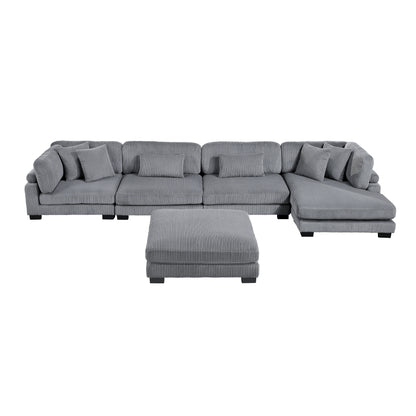 8555GY*CR2ACVCOT (5)5-Piece Modular Sectional with Reversible Chaise and Ottoman - 8555GY*CR2ACVCOT