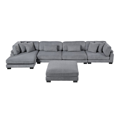 8555GY*CR2ACVCOT (5)5-Piece Modular Sectional with Reversible Chaise and Ottoman - 8555GY*CR2ACVCOT