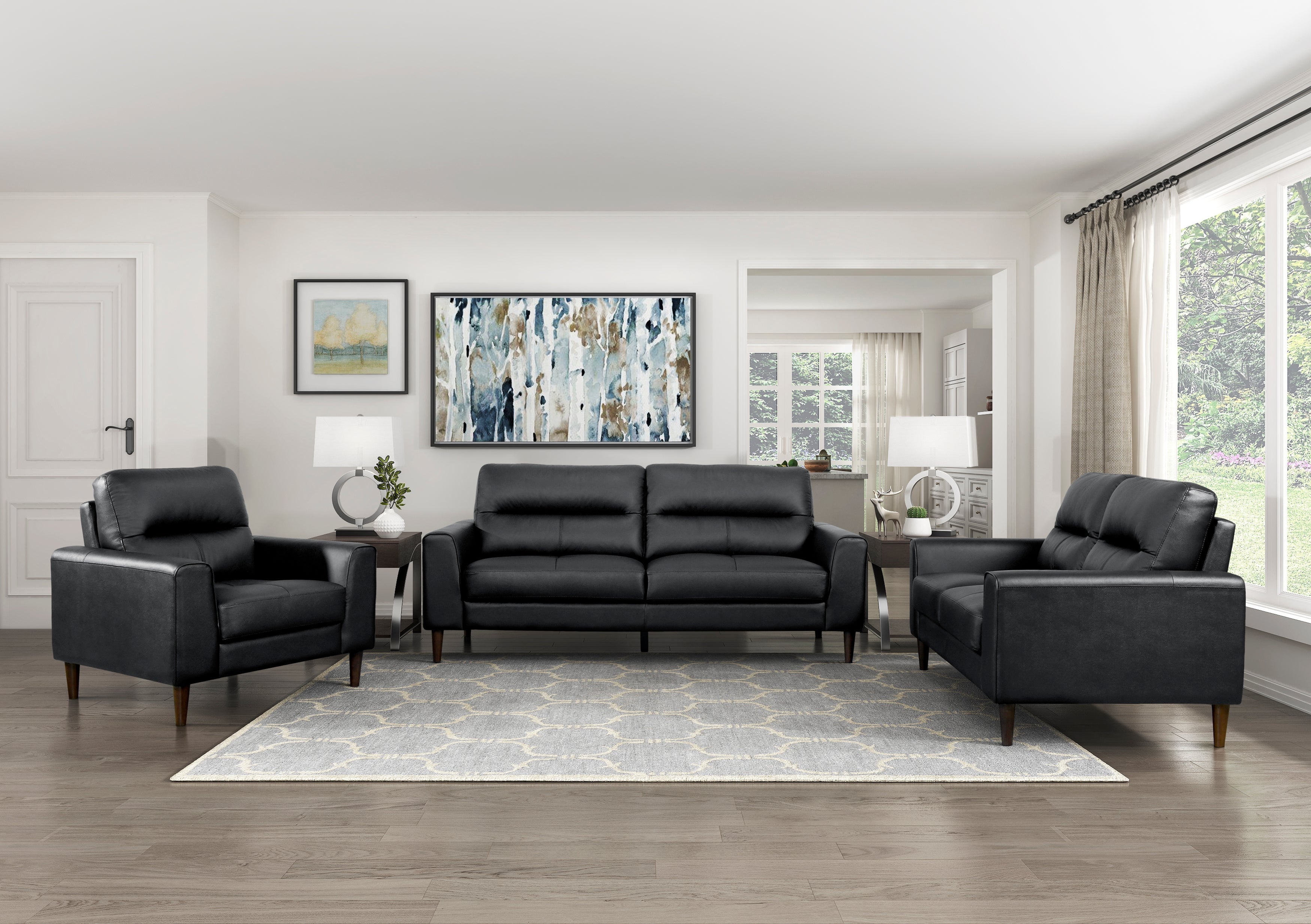 Lewes Black Leather Living Room Set from Homelegance - Luna Furniture