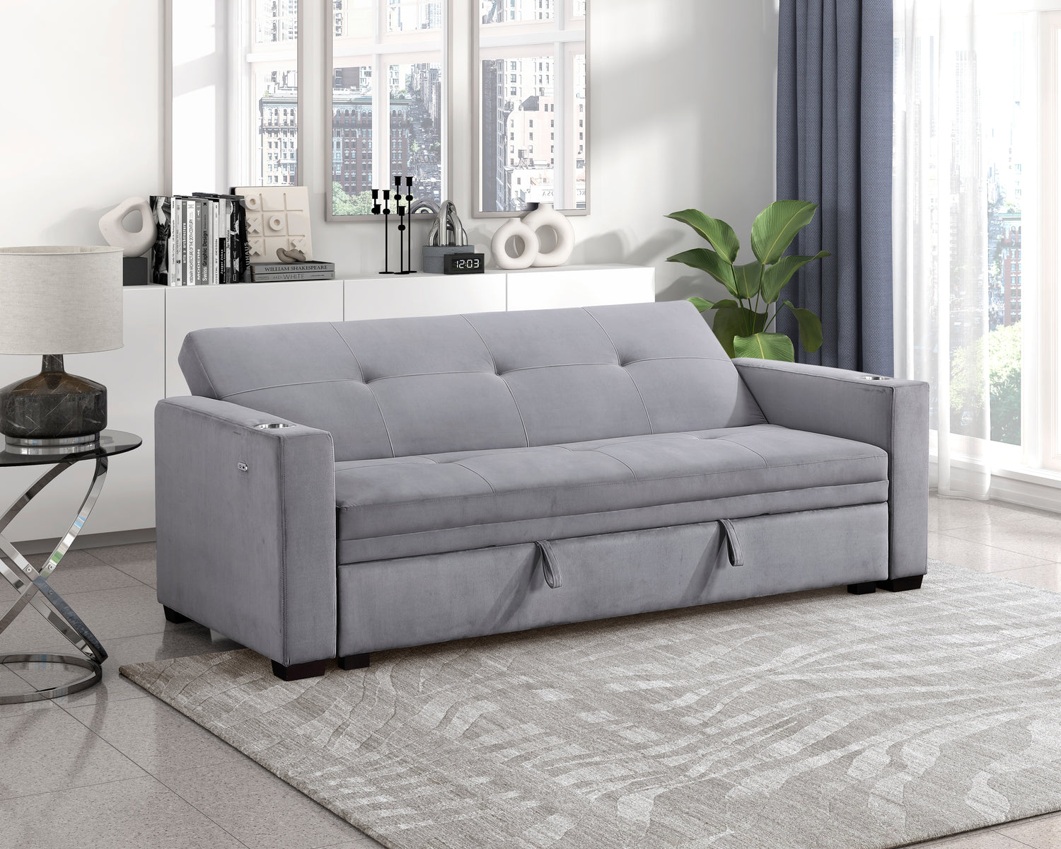 9258 Convertible Sofa with Hidden Storage, Cup Holders and Charging Ports - 9258