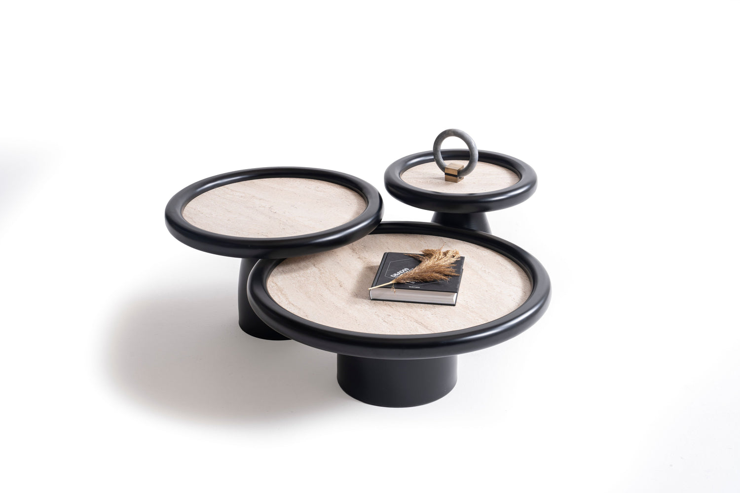 950 Black Travertine 3 Pc Coffee Table Set - 950BLACKT-COFSET