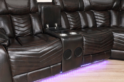 9508DB*SCPW (3)3-Piece Power Reclining Sectional with Consoles, Speakers, Subwoofer and LED Lighting - 9508DB*SCPW