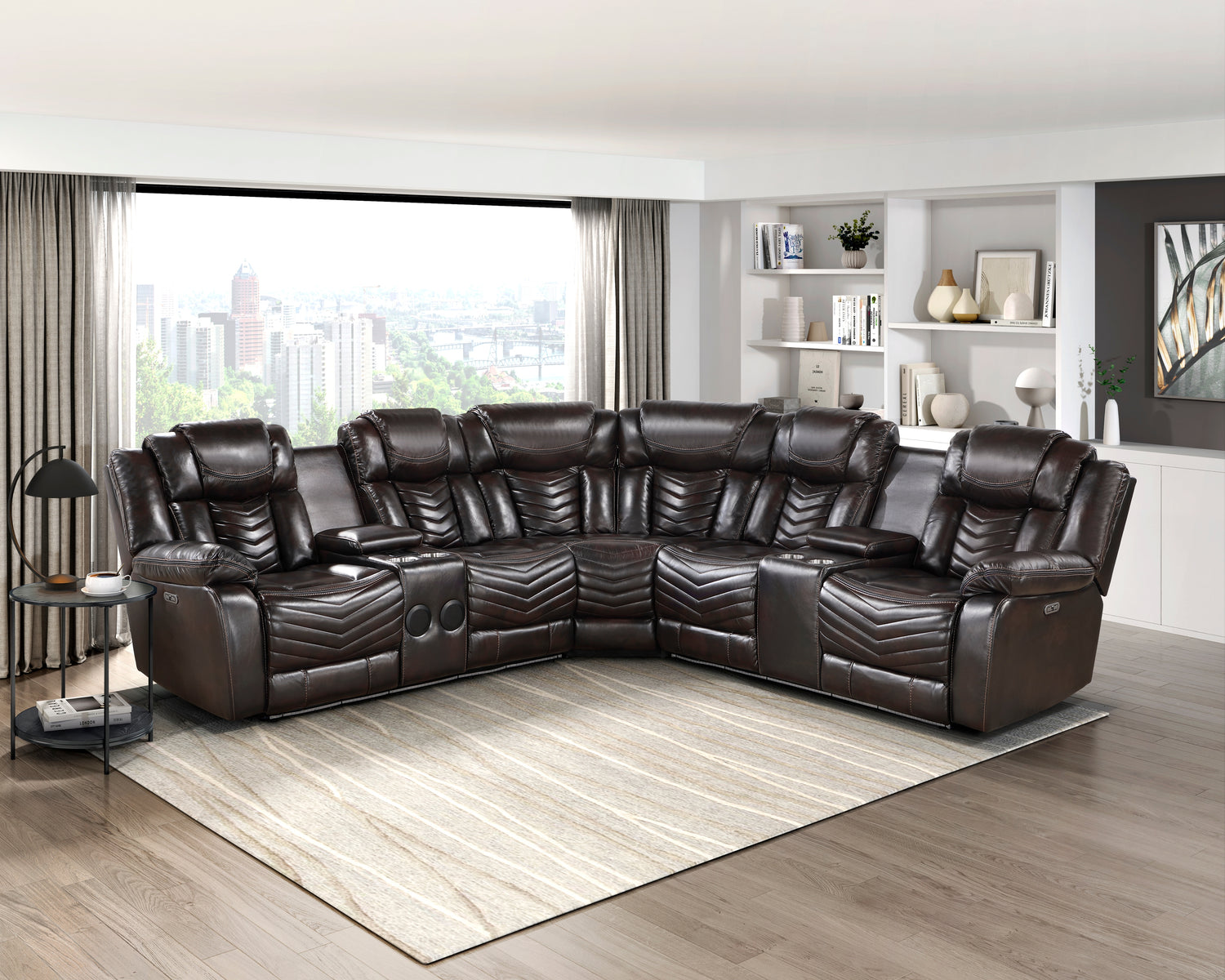 9508DB*SCPW (3)3-Piece Power Reclining Sectional with Consoles, Speakers, Subwoofer and LED Lighting - 9508DB*SCPW